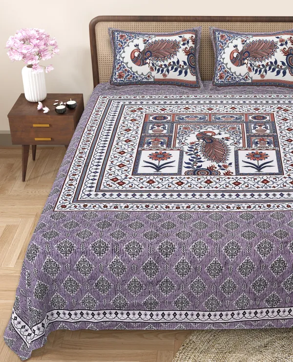 Violet_Cotton_Royal_Peacock_Harmony_Double_Bedsheet_With_Pillow_Cover